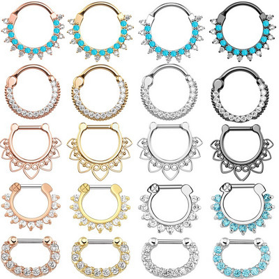 1/2 részes kristály septum piercing Clicker 16G rozsdamentes acél orr piercing gyűrű Septum Clicker ékszer Daith Cartlage piercing
