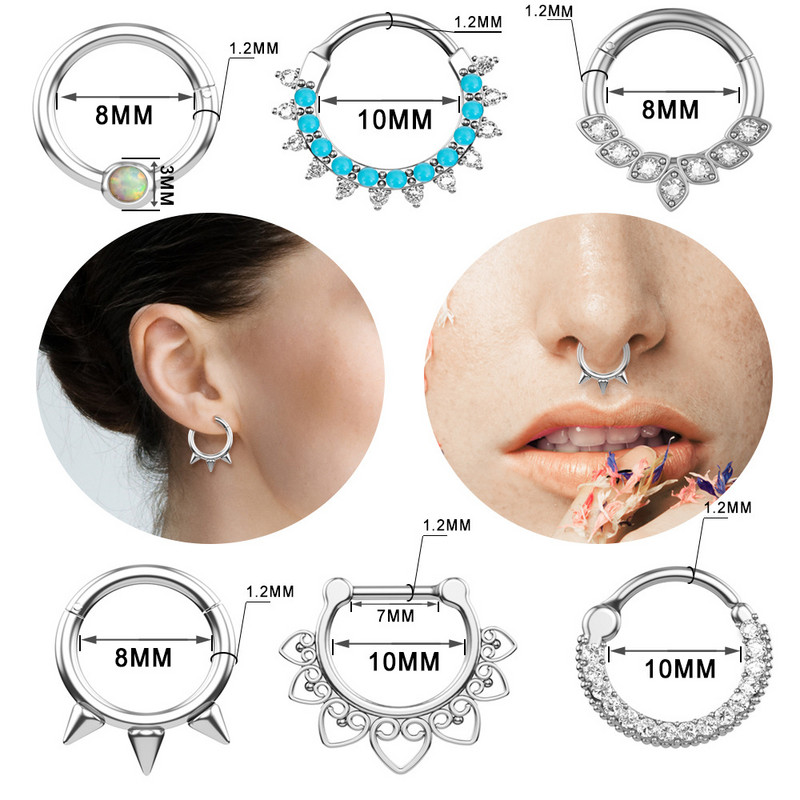 1/2 részes kristály septum piercing Clicker 16G rozsdamentes acél orr piercing gyűrű Septum Clicker ékszer Daith Cartlage piercing