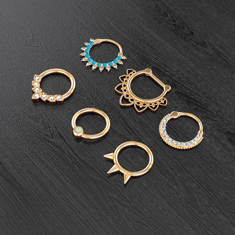 1/2 részes kristály septum piercing Clicker 16G rozsdamentes acél orr piercing gyűrű Septum Clicker ékszer Daith Cartlage piercing