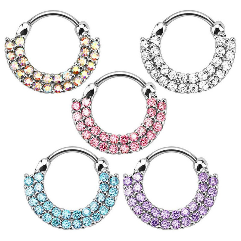 1/2 részes kristály septum piercing Clicker 16G rozsdamentes acél orr piercing gyűrű Septum Clicker ékszer Daith Cartlage piercing