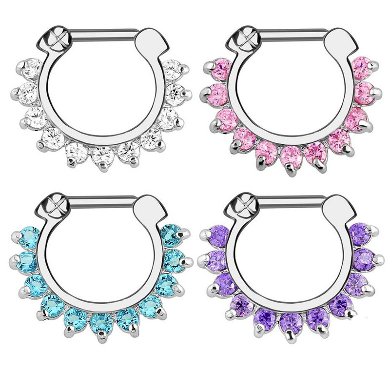 1/2 részes kristály septum piercing Clicker 16G rozsdamentes acél orr piercing gyűrű Septum Clicker ékszer Daith Cartlage piercing