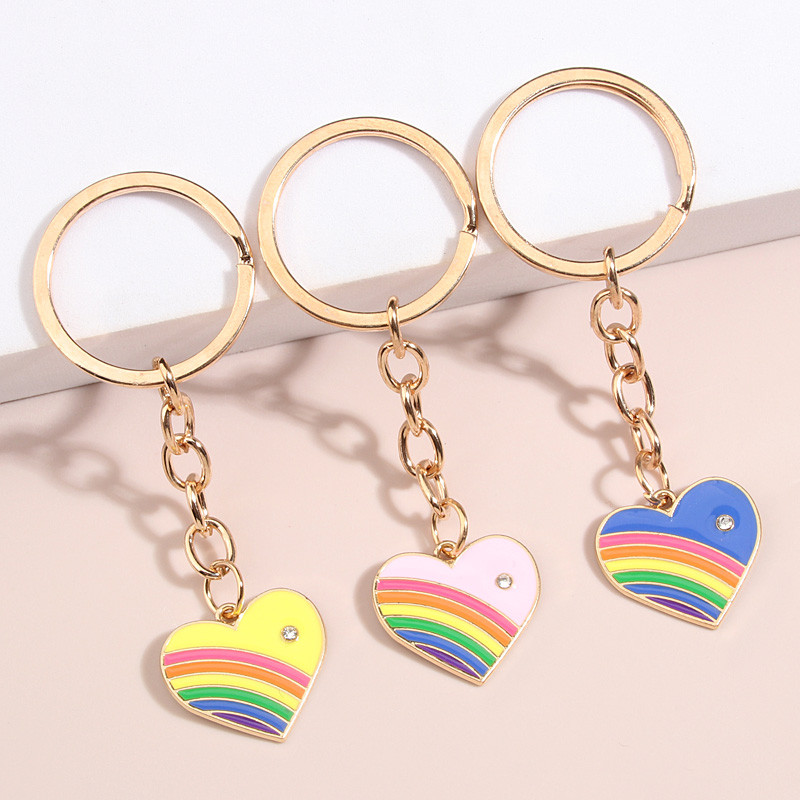1 set (3 buc) breloc drăguț emailat, inimă curcubeu, breloc chei dragoste, lanțuri chei, cadouri prietenie pentru femei, bărbați, accesoriu pentru geantă, bijuterii