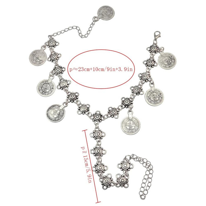Moneda indiană Boemia Bratara glezna pentru picioare Sandale desculțe Brățară cu lanț Accesorii pentru plajă țigani Bijuterii pentru femei