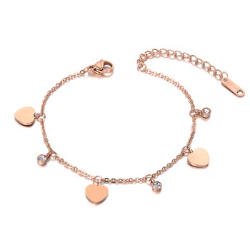 BOBOTUU Bohemia Style Stainless Steel CZ Crystal Heart Charm Gleszens for Women Girl Rose Gold Color Foot Beach Jewelry BA19027