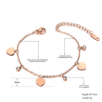 BOBOTUU Bohemia Style Stainless Steel CZ Crystal Heart Charm Gleszens for Women Girl Rose Gold Color Foot Beach Jewelry BA19027