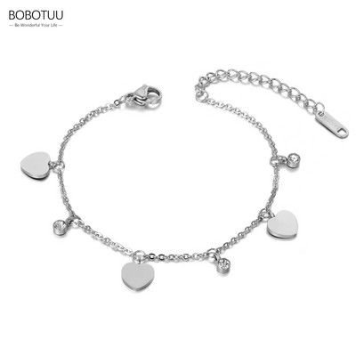 BOBOTUU Bohemia Style Stainless Steel CZ Crystal Heart Charm Gleszens for Women Girl Rose Gold Color Foot Beach Jewelry BA19027