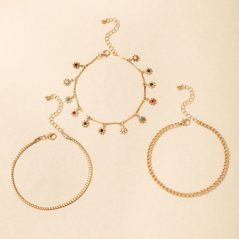 3 bucăți/set lanț de zale cu flori de margaretă, brățări de gleznă pentru femei, lanț de picioare cu franjuri, cu flori drăguțe, bijuterii pentru gleznă pentru fete.
