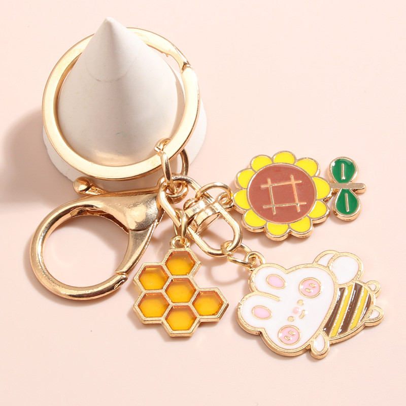 Breloc drăguț emailat floarea-soarelui fagure iepure albine breloc chei animale pentru femei bărbați chei mașină bricolaj bijuterii lucrate manual cadouri