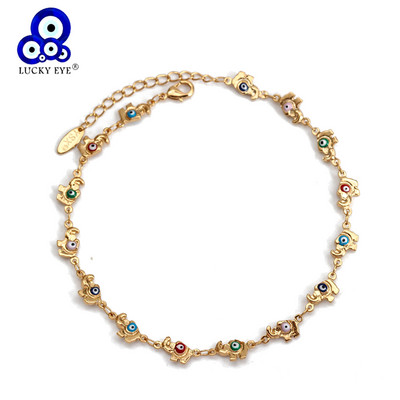 Медна регулируема слонска гривна Lucky Eye Многоцветна турска гривна Evil Eye за глезена за жени Момичета Плажни бижута BE391