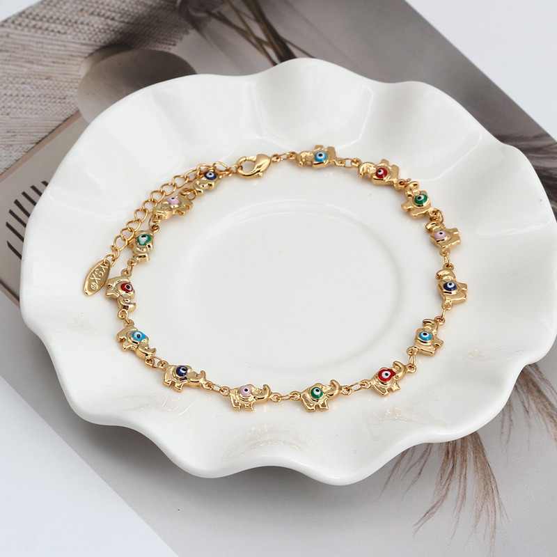 Ochi norocos, cupru, gleznă de elefant reglabilă, multicoloră, turcească, cu ochi rău, gleznă, pentru femei, fete, bijuterii de plajă BE391
