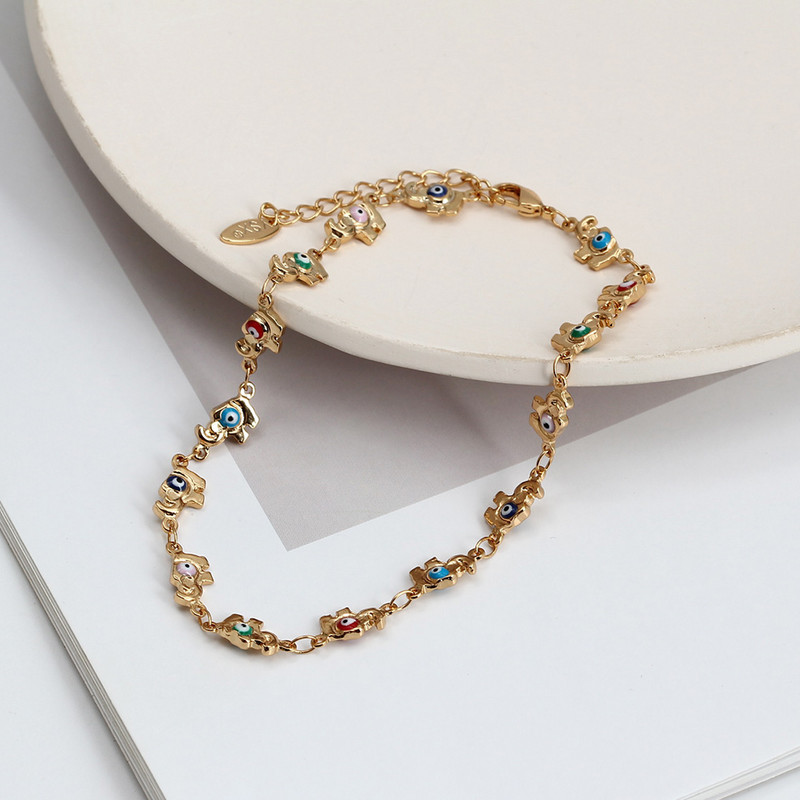 Ochi norocos, cupru, gleznă de elefant reglabilă, multicoloră, turcească, cu ochi rău, gleznă, pentru femei, fete, bijuterii de plajă BE391