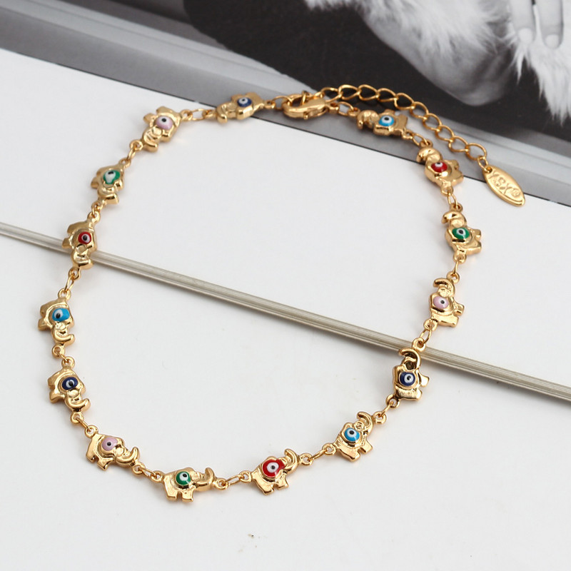 Ochi norocos, cupru, gleznă de elefant reglabilă, multicoloră, turcească, cu ochi rău, gleznă, pentru femei, fete, bijuterii de plajă BE391