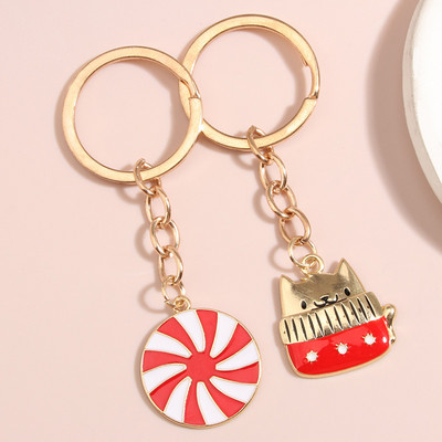 Breloc drăguț emailat, rotund, floare, pisică, breloc chei cu animale, cadouri de prietenie pentru iubitorii de cuplu, bijuterii lucrate manual DIY