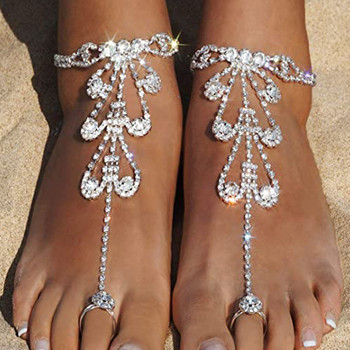 Stonefans Fashion Evil Eye Rhinestone Anklet Гривна Верига за жени Плажни пръсти Верига на пръстите на краката Гривна Гривна Аксесоари за бижута