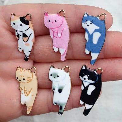 10 бр. 29 мм x 13 мм модни златни метални талисмани Kawaii котка животно многоцветен емайл Направете си сам колие гривна бижута чар