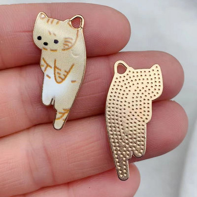 10 bucăți 29mm x 13mm Breloc de metal de culoare aurie de modă Kawaii Animal de pisică multicolor email DIY Confecționarea colierului Brățară Bijuterii Breloc