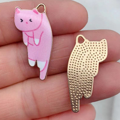 10 bucăți 29mm x 13mm Breloc de metal de culoare aurie de modă Kawaii Animal de pisică multicolor email DIY Confecționarea colierului Brățară Bijuterii Breloc
