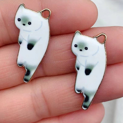 10 bucăți 29mm x 13mm Breloc de metal de culoare aurie de modă Kawaii Animal de pisică multicolor email DIY Confecționarea colierului Brățară Bijuterii Breloc