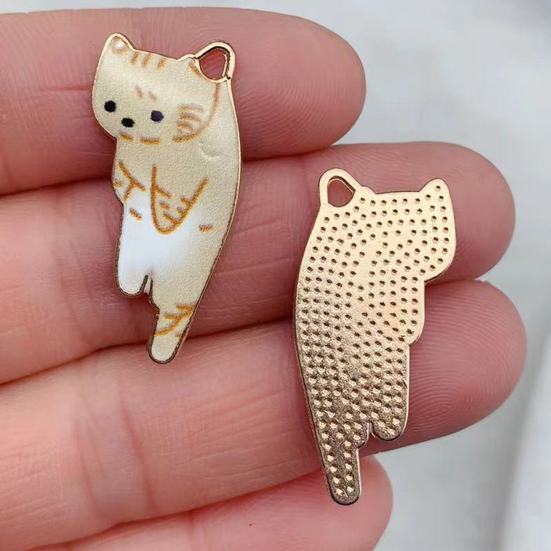 10 bucăți 29mm x 13mm Breloc de metal de culoare aurie de modă Kawaii Animal de pisică multicolor email DIY Confecționarea colierului Brățară Bijuterii Breloc