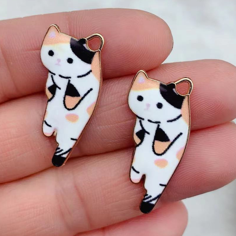 10 bucăți 29mm x 13mm Breloc de metal de culoare aurie de modă Kawaii Animal de pisică multicolor email DIY Confecționarea colierului Brățară Bijuterii Breloc