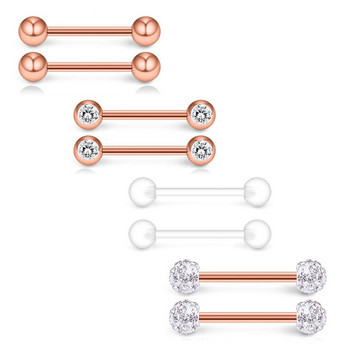 Комплект от кристали от неръждаема стомана за пиърсинг на зърната 14G розово злато за пиърсинг на зърната Пакет от пръстени за езика Партида за пиърсинг на зърната Бижута