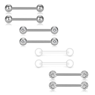 Set de piercing pentru mamelon din cristal din oțel inoxidabil 14G Bar de piercing pentru mamelon din aur roz Pachet de inele pentru limba în vrac Lot Piercing pentru mamelon Bijuterii