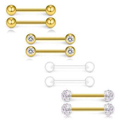 Set de piercing pentru mamelon din cristal din oțel inoxidabil 14G Bar de piercing pentru mamelon din aur roz Pachet de inele pentru limba în vrac Lot Piercing pentru mamelon Bijuterii