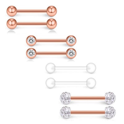 Set de piercing pentru mamelon din cristal din oțel inoxidabil 14G Bar de piercing pentru mamelon din aur roz Pachet de inele pentru limba în vrac Lot Piercing pentru mamelon Bijuterii