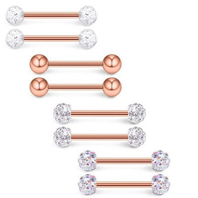Set de piercing pentru mamelon din cristal din oțel inoxidabil 14G Bar de piercing pentru mamelon din aur roz Pachet de inele pentru limba în vrac Lot Piercing pentru mamelon Bijuterii
