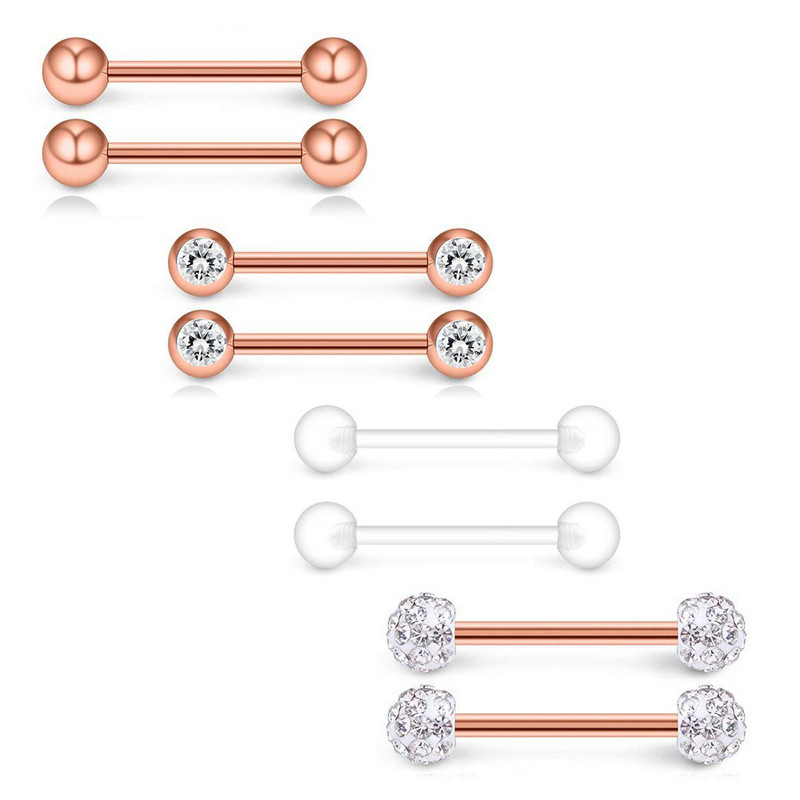 Set de piercing pentru mamelon din cristal din oțel inoxidabil 14G Bar de piercing pentru mamelon din aur roz Pachet de inele pentru limba în vrac Lot Piercing pentru mamelon Bijuterii