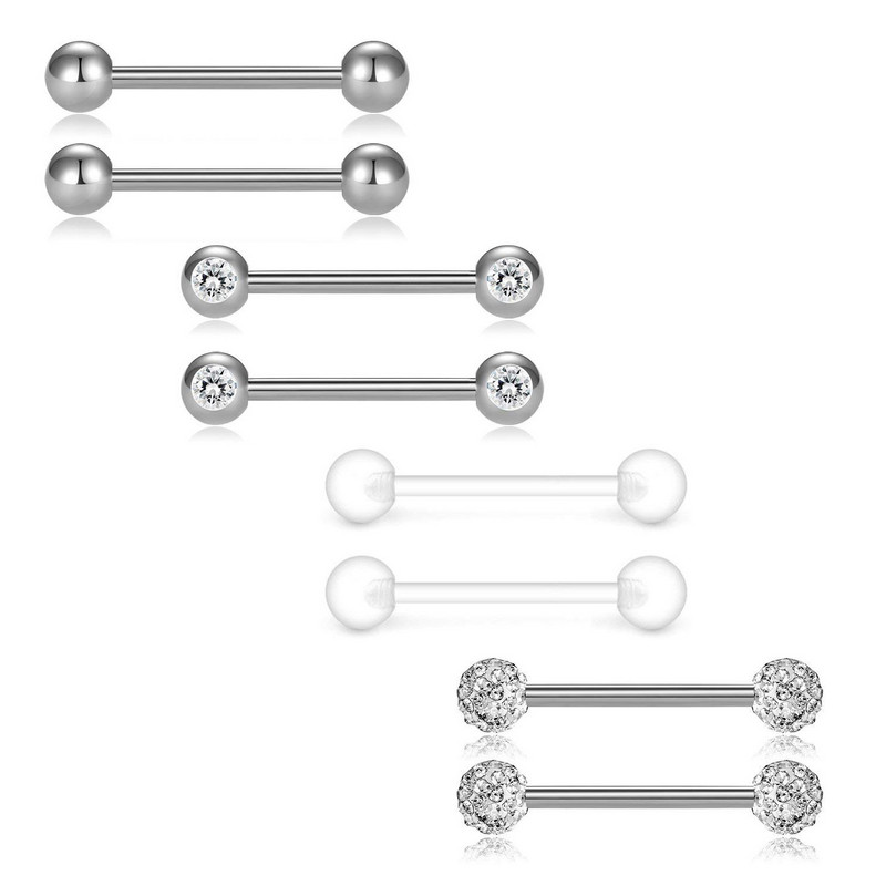 Set de piercing pentru mamelon din cristal din oțel inoxidabil 14G Bar de piercing pentru mamelon din aur roz Pachet de inele pentru limba în vrac Lot Piercing pentru mamelon Bijuterii