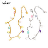 Lokaer Boemia perle cristal piatră farmec gleznă bijuterii picior din oțel inoxidabil Star inimă ursuleț gleznă pentru femei fete A22011
