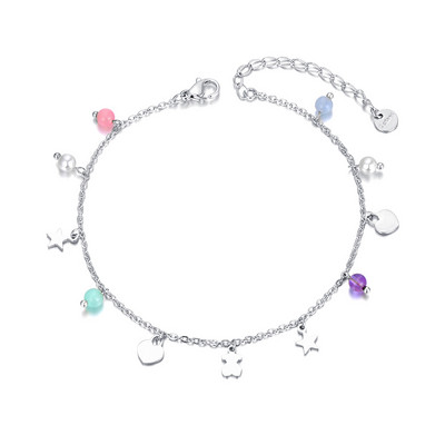 Lokaer Boemia perle cristal piatră farmec gleznă bijuterii picior din oțel inoxidabil Star inimă ursuleț gleznă pentru femei fete A22011