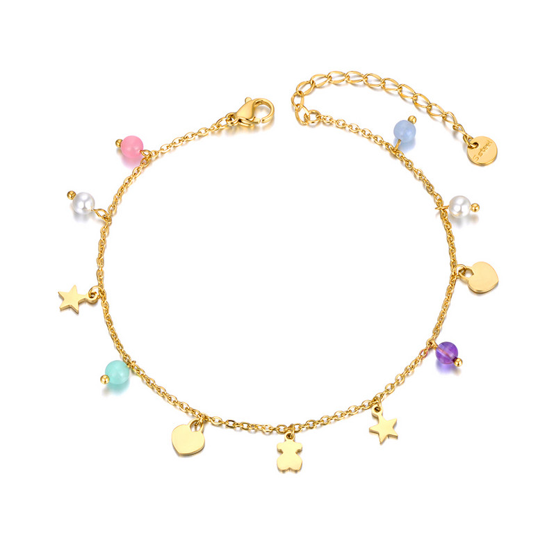 Lokaer Boemia perle cristal piatră farmec gleznă bijuterii picior din oțel inoxidabil Star inimă ursuleț gleznă pentru femei fete A22011