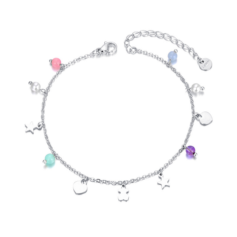 Lokaer Boemia perle cristal piatră farmec gleznă bijuterii picior din oțel inoxidabil Star inimă ursuleț gleznă pentru femei fete A22011