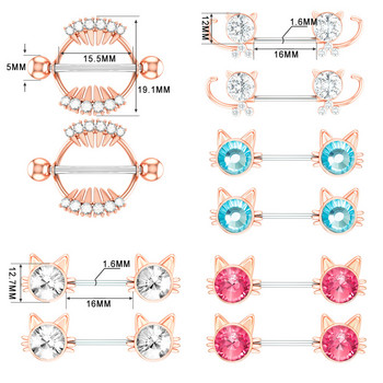 Хирургическа стомана Комплект за пиърсинг на зърната на сладка котка 14G кристален пръстен за зърна Масови зъби Секси пиърсинг на зърната Партида бижута за тяло