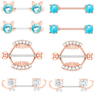 Kirurški čelični set za piercing za bradavice sa slatkim mačkama 14G kristalni prsten za bradavice Veliki zubi Seksi nakit za piercing za bradavice Serija nakita za tijelo