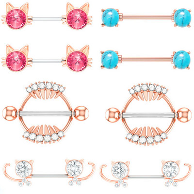 Kirurški čelični set za piercing za bradavice sa slatkim mačkama 14G kristalni prsten za bradavice Veliki zubi Seksi nakit za piercing za bradavice Serija nakita za tijelo