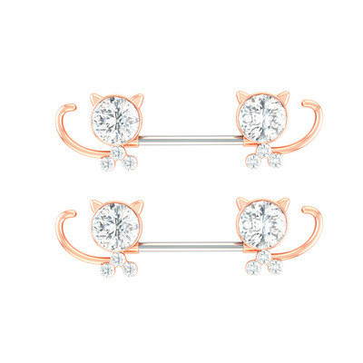 Kirurški čelični set za piercing za bradavice sa slatkim mačkama 14G kristalni prsten za bradavice Veliki zubi Seksi nakit za piercing za bradavice Serija nakita za tijelo