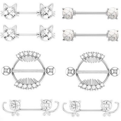 Kirurški čelični set za piercing za bradavice sa slatkim mačkama 14G kristalni prsten za bradavice Veliki zubi Seksi nakit za piercing za bradavice Serija nakita za tijelo