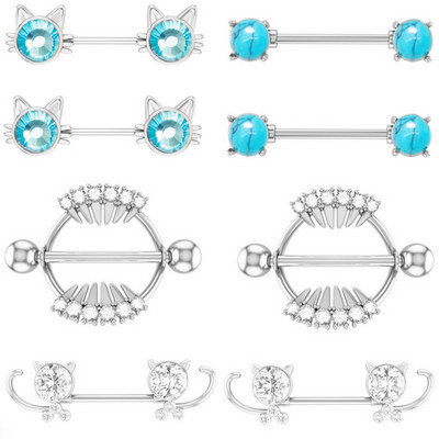 Kirurški čelični set za piercing za bradavice sa slatkim mačkama 14G kristalni prsten za bradavice Veliki zubi Seksi nakit za piercing za bradavice Serija nakita za tijelo