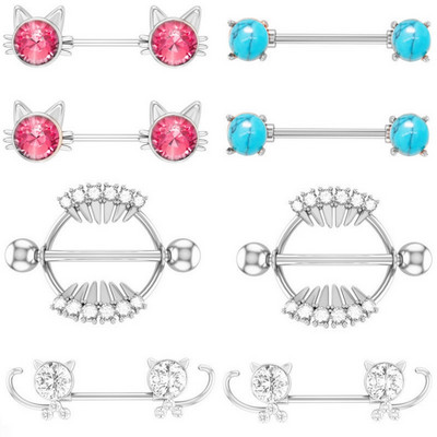 Kirurški čelični set za piercing za bradavice sa slatkim mačkama 14G kristalni prsten za bradavice Veliki zubi Seksi nakit za piercing za bradavice Serija nakita za tijelo