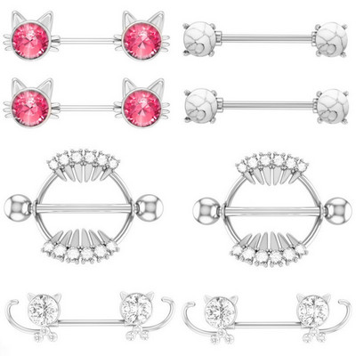 Kirurški čelični set za piercing za bradavice sa slatkim mačkama 14G kristalni prsten za bradavice Veliki zubi Seksi nakit za piercing za bradavice Serija nakita za tijelo
