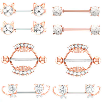Kirurški čelični set za piercing za bradavice sa slatkim mačkama 14G kristalni prsten za bradavice Veliki zubi Seksi nakit za piercing za bradavice Serija nakita za tijelo