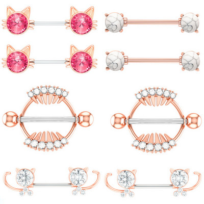 Kirurški čelični set za piercing za bradavice sa slatkim mačkama 14G kristalni prsten za bradavice Veliki zubi Seksi nakit za piercing za bradavice Serija nakita za tijelo