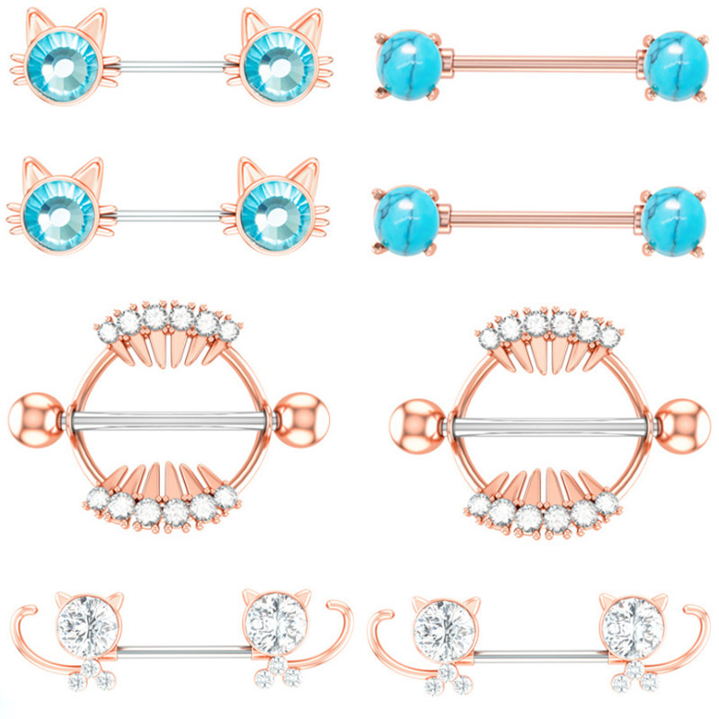Kirurški čelični set za piercing za bradavice sa slatkim mačkama 14G kristalni prsten za bradavice Veliki zubi Seksi nakit za piercing za bradavice Serija nakita za tijelo