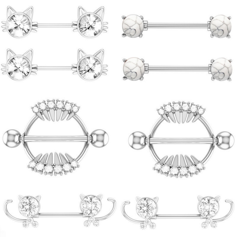 Kirurški čelični set za piercing za bradavice sa slatkim mačkama 14G kristalni prsten za bradavice Veliki zubi Seksi nakit za piercing za bradavice Serija nakita za tijelo