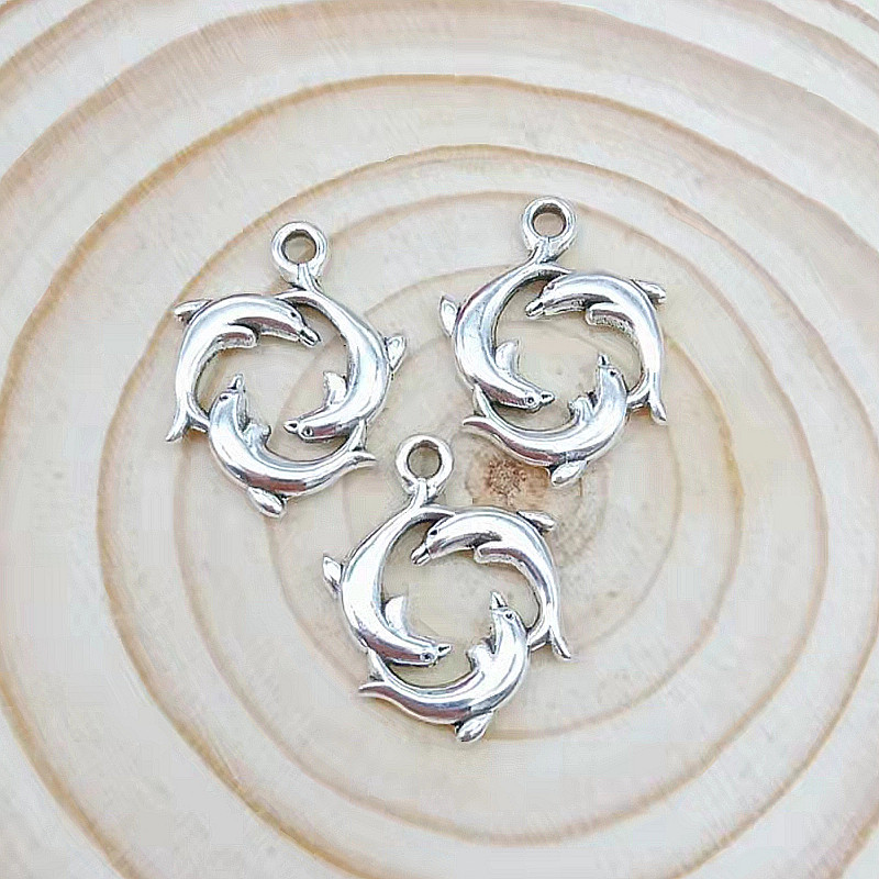 10 komada privjesaka Predstava tri dupina 21x16 mm Antikni privjesci srebrne boje Izrada DIY ručno rađenog tibetanskog nakita Pronalaženje