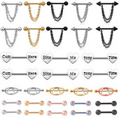 Set de bijuterii pentru piercing pentru mamelon din oțel inoxidabil lot14G dinți inel pentru piercing pentru mamelon set de bare de limbă în vrac Set de bijuterii sexy pentru mamelon