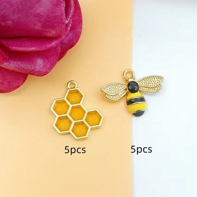 10 tk/pakk Mesilase kärgstruktuuri emailiga metallist amuletid kuldne alus ehete valmistamiseks ja meisterdamiseks moekõrvarõnga võlu moe ripats